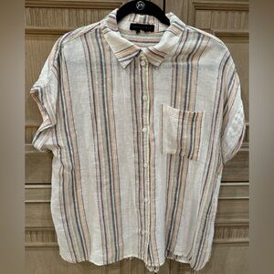 Multicolored & metallic striped button down blouse